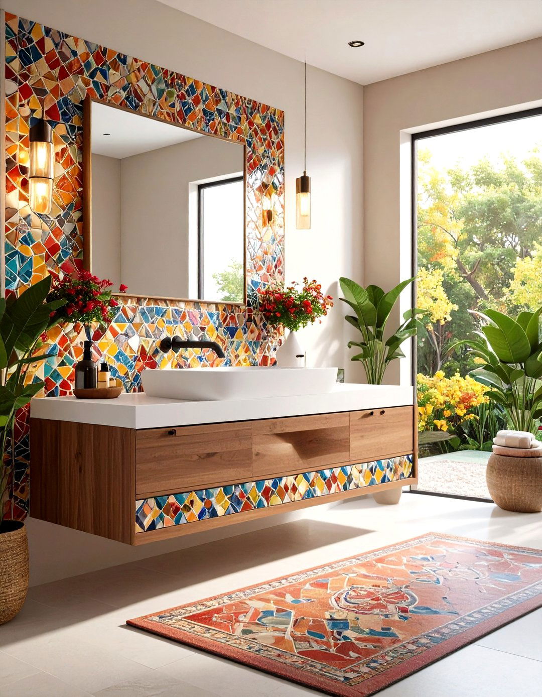 Floating Vanity with Custom Mosaic Tile Art Integration - 24 Floating Vanity Bathroom Ideas
