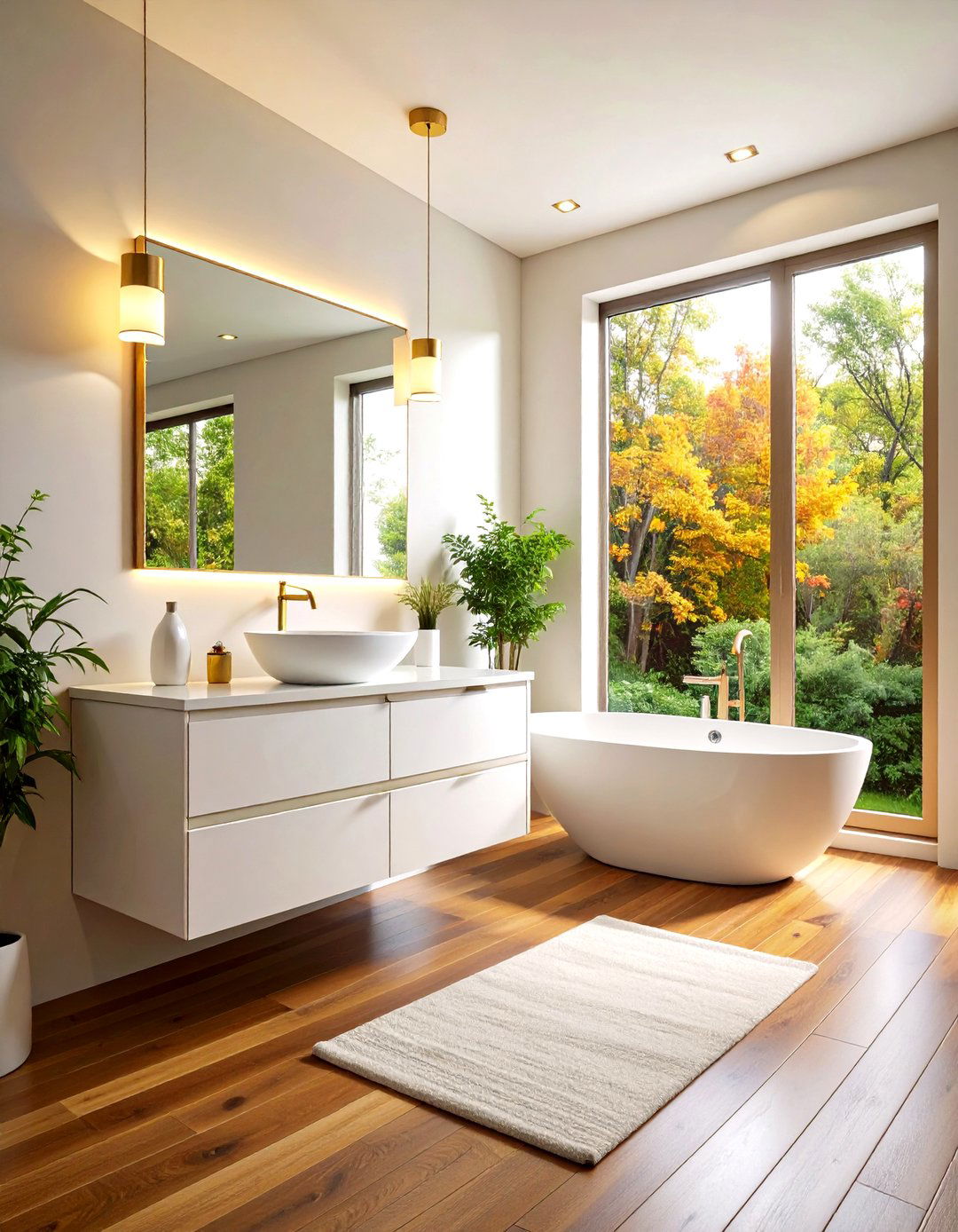 Floating Vanity with Under Cabinet Lighting - 24 Small White Bathroom Ideas