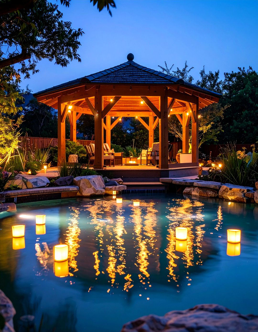 Floating Water Lights - 24 Gazebo Lighting Ideas