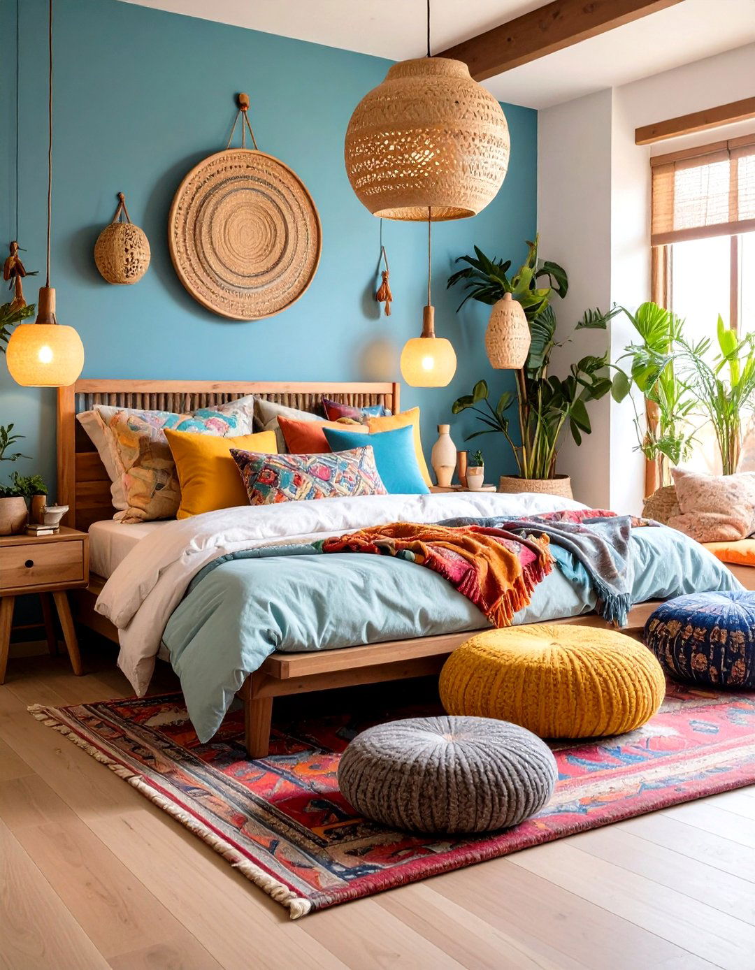 Floor Cushion Boho Bedroom Lounge - 24 Colorful Boho Bedroom Ideas