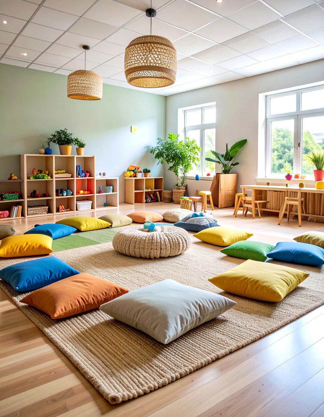 Floor Cushion Gathering Area - 24 montessori nursery ideas