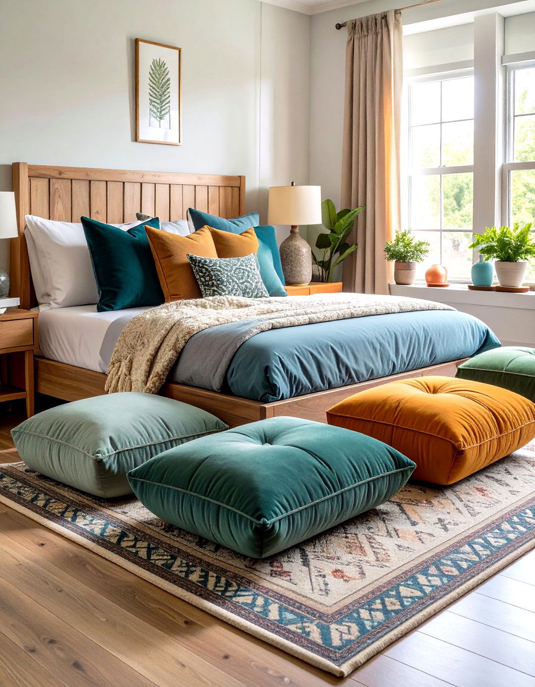 Floor Cushion Seating Area - 24 Small Boho Bedroom Ideas