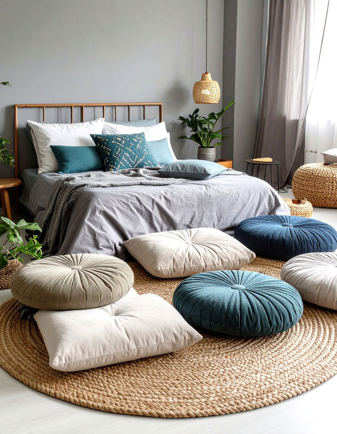 Floor Cushions Grey Boho Bedroom Relaxation - 24 Grey Boho Bedroom Ideas