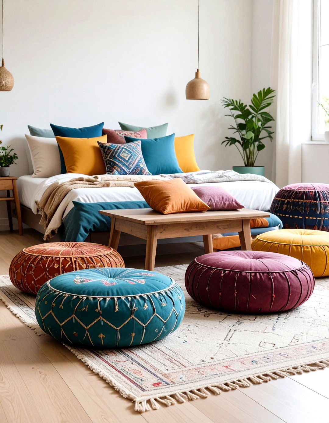 Floor Cushions and Pouf Seating - 24 Boho Teen Bedroom Ideas