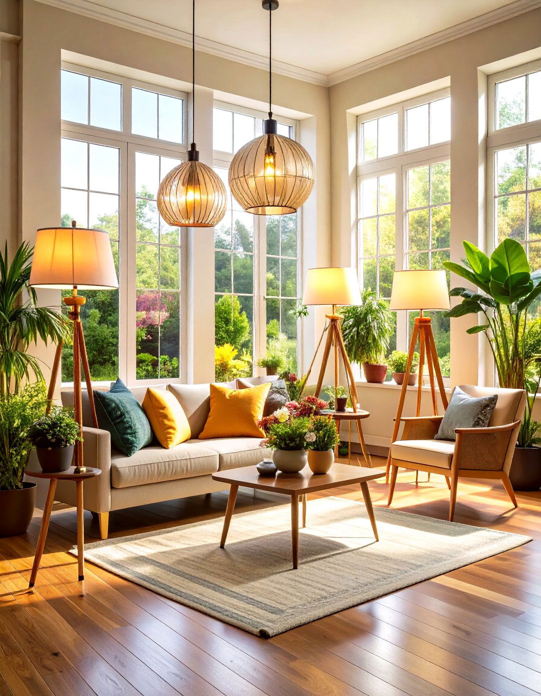 Floor Lamp Clusters Sunroom Lighting - 24 Mid-century Modern Sunroom Ideas