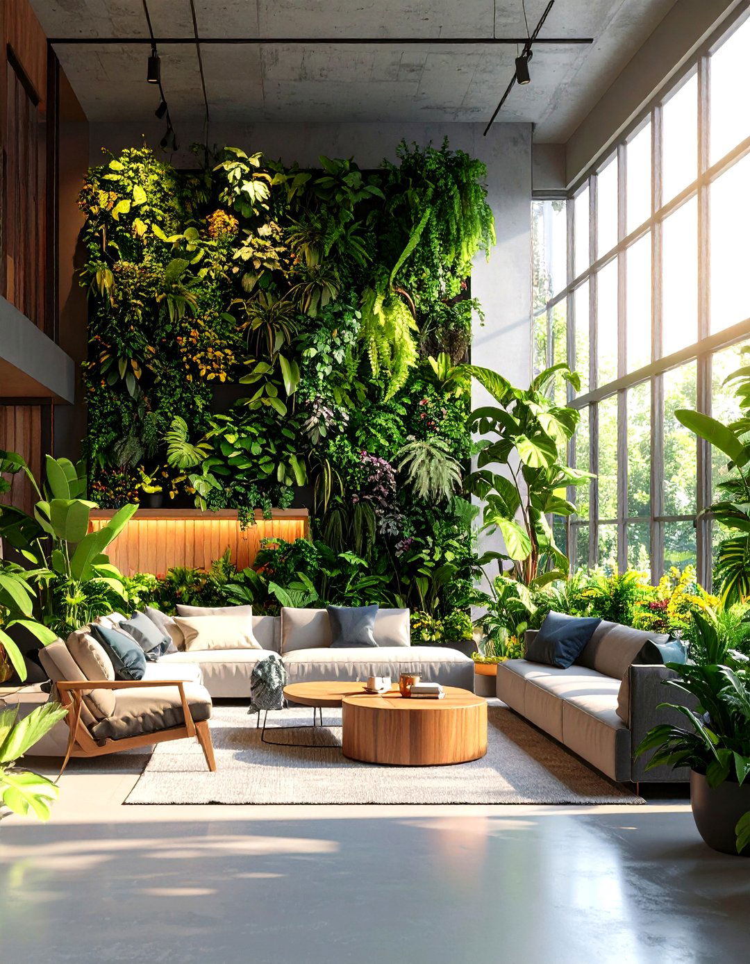 Floor To Ceiling Plant Display Garden - 24 Loft-style Living Room Ideas