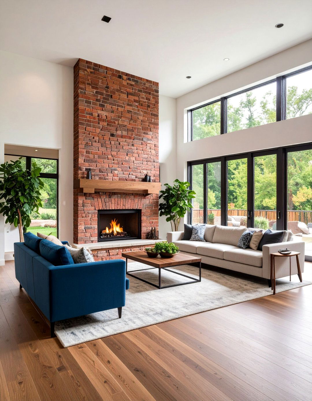 Floor to Ceiling Brick Fireplace Wall - 24 Brick Fireplace Ideas