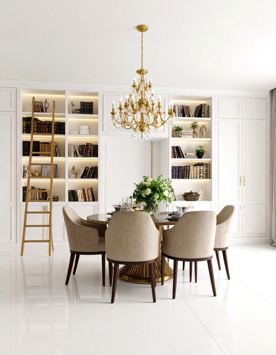 Floor to Ceiling Built In Library Wall - 24 Library Dining Room Combo Ideas
