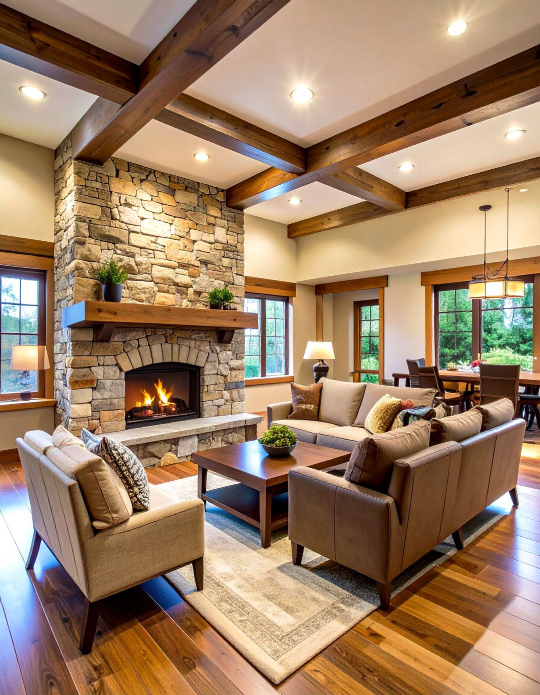 Floor to Ceiling Stone Chimney - 24 Basement Fireplace Ideas