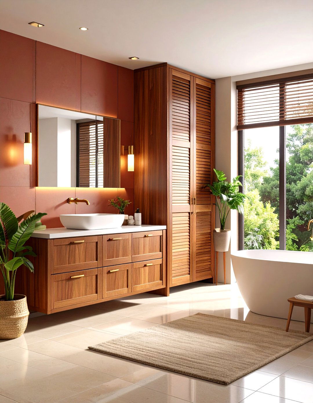 Floor to Ceiling Storage Bathroom with Louvered Doors - 24 Mid-century Modern Bathroom Ideas