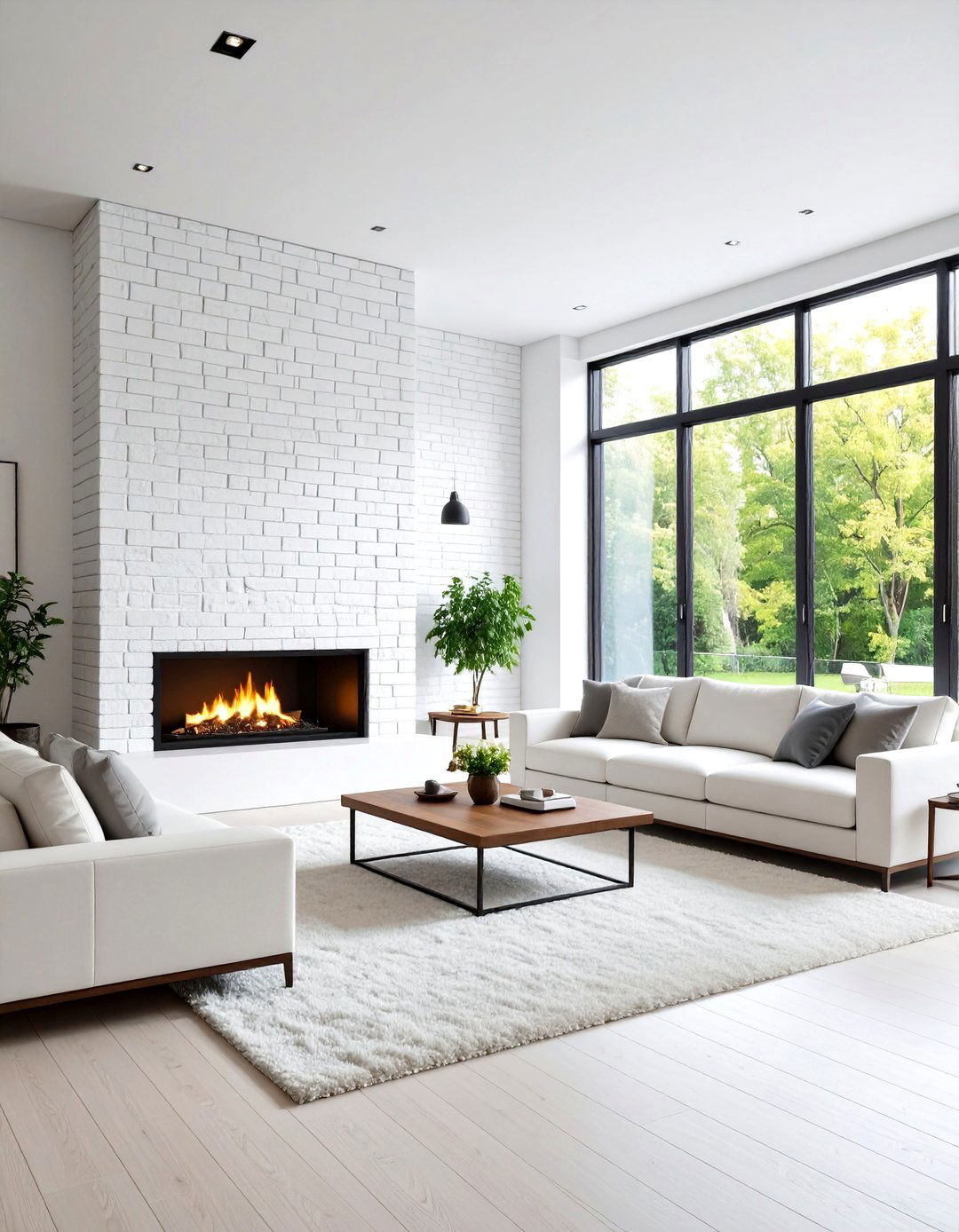 Floor to Ceiling White Brick Statement Wall - 24 White Brick Fireplace Ideas