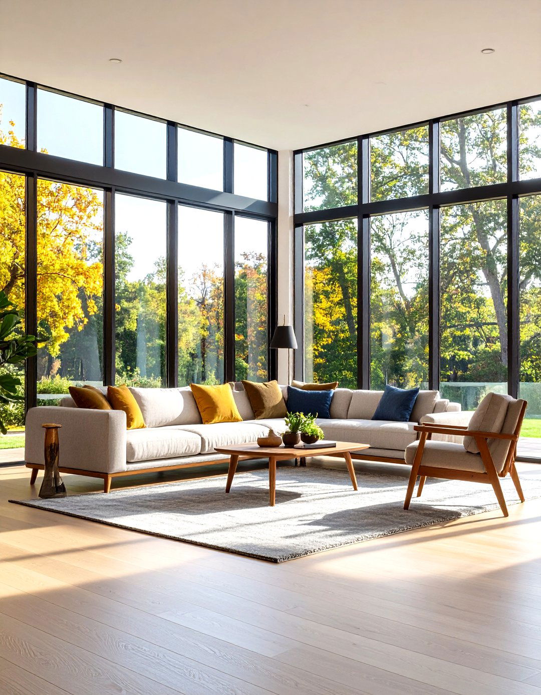 Floor to Ceiling Window Treatments - 24 Mid-Century Modern Living Room Ideas