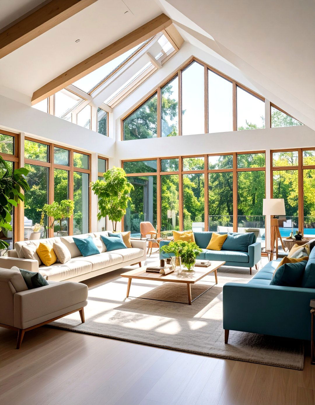 Floor to Ceiling Window Wall Integration - 24 Open Concept Vaulted Ceiling Living Room Ideas