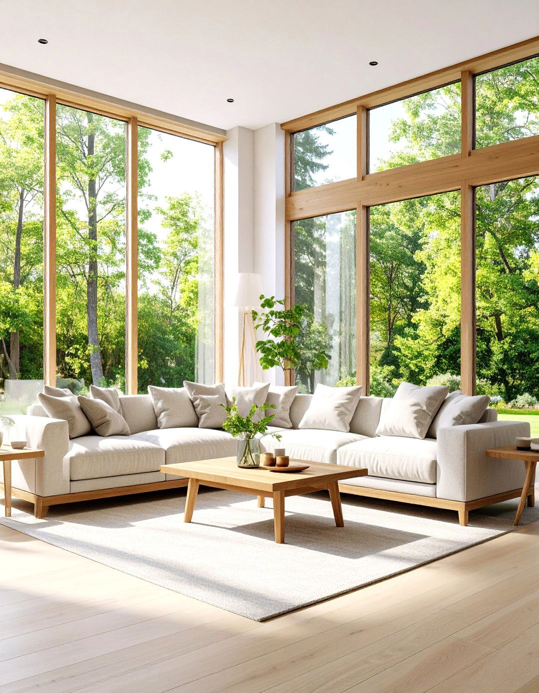 Floor to Ceiling Windows Living Room - 24 Organic Modern Living Room Design Ideas