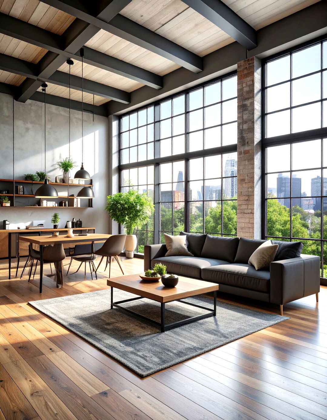 Floor to Ceiling Windows With Black Steel Frames - 24 Loft-style Living Room Ideas