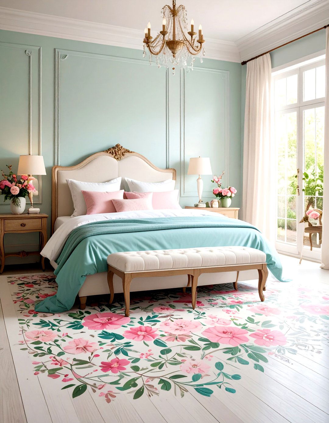 Floral Stenciled Floor Design - 24 Painted Floor Ideas