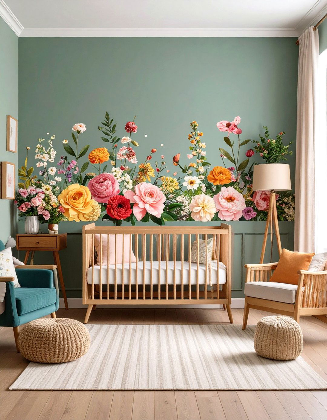Floral Wallpaper Accent Wall - 24 Nursery Wall Decor Ideas