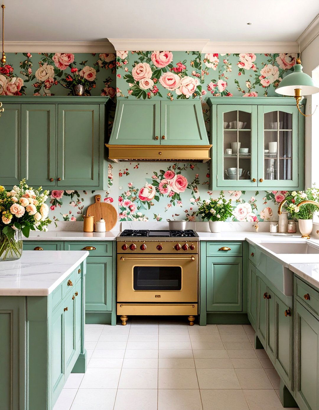 Floral Wallpaper Accent Wall - 24 Victorian Kitchen Ideas