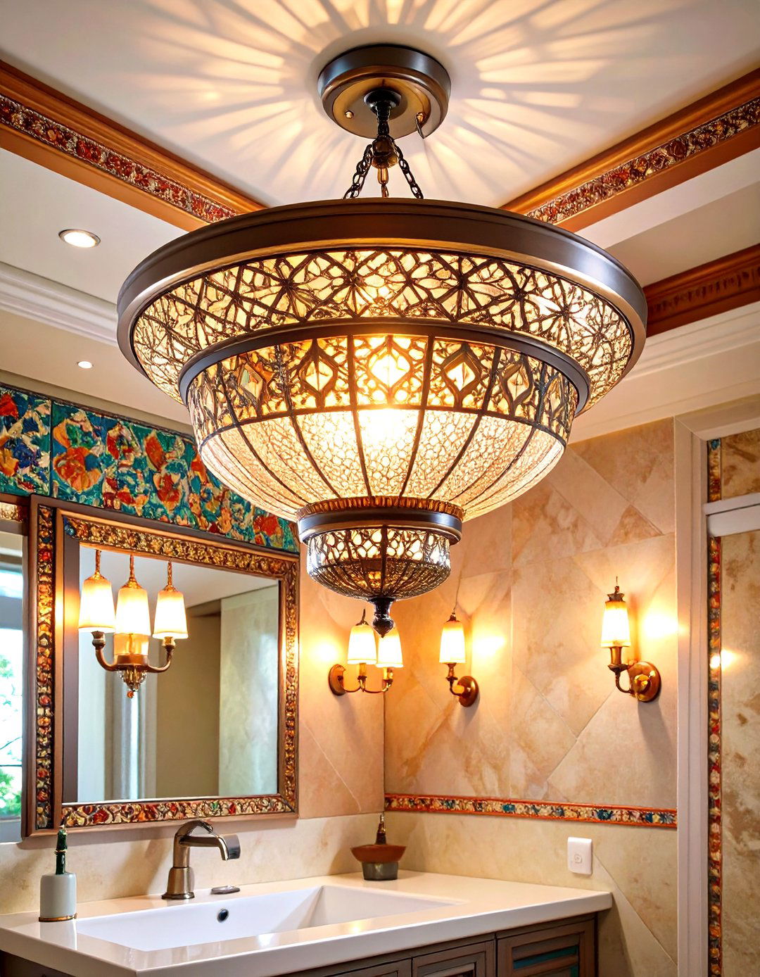 Flush Mount Ceiling Light with Decorative Pattern - 24 Small Bathroom Lighting Ideas