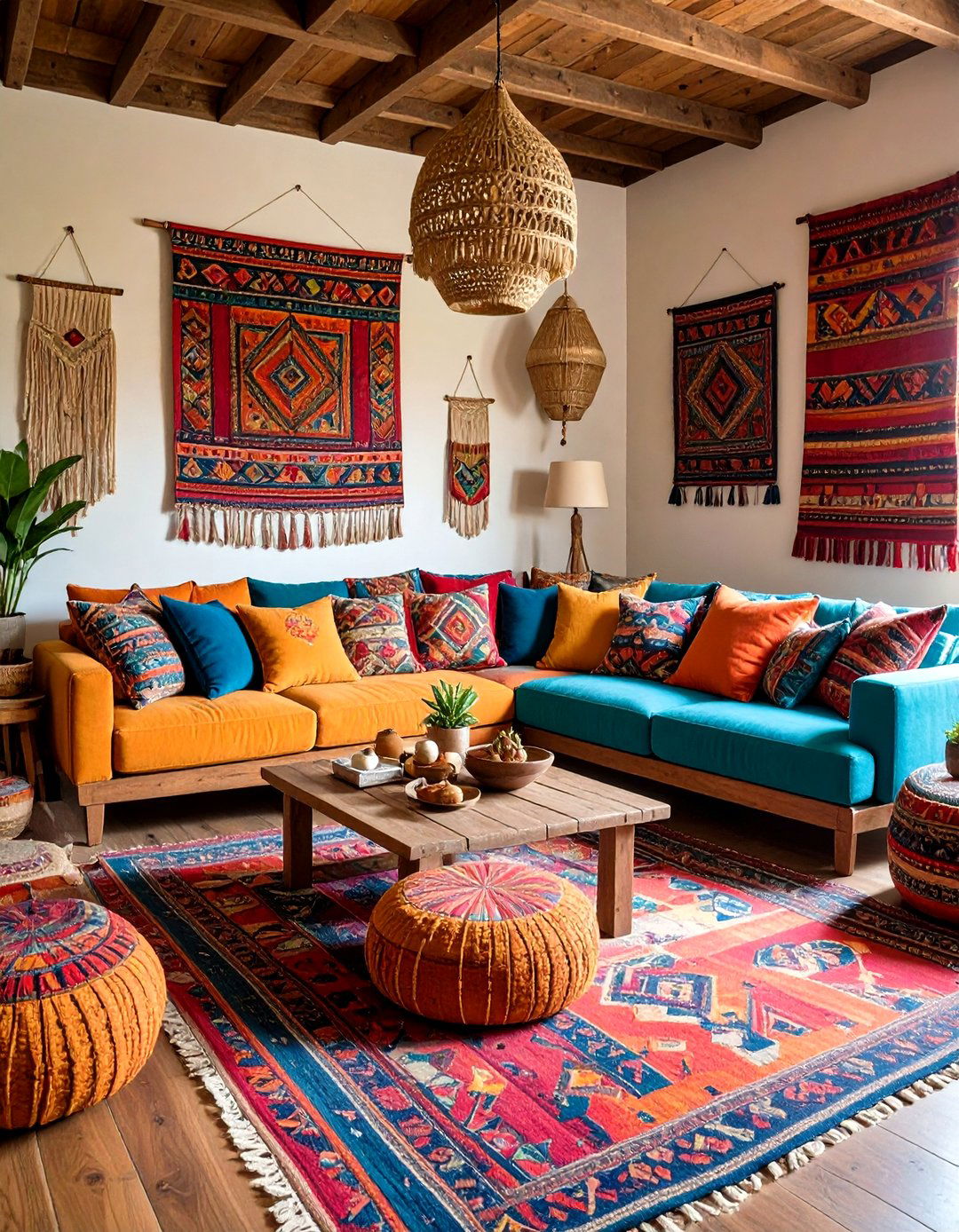 Folk Inspired Textiles - 24 Large Living Room Ideas