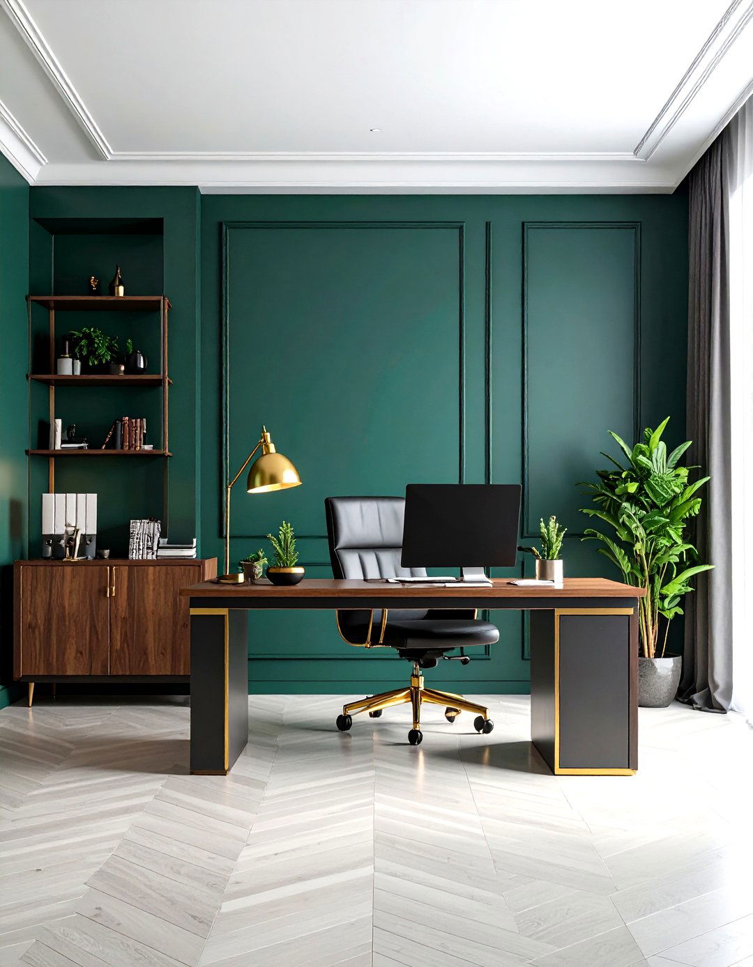 Forest Green Accent Wall Office - 24 Dark Green Home Office Ideas