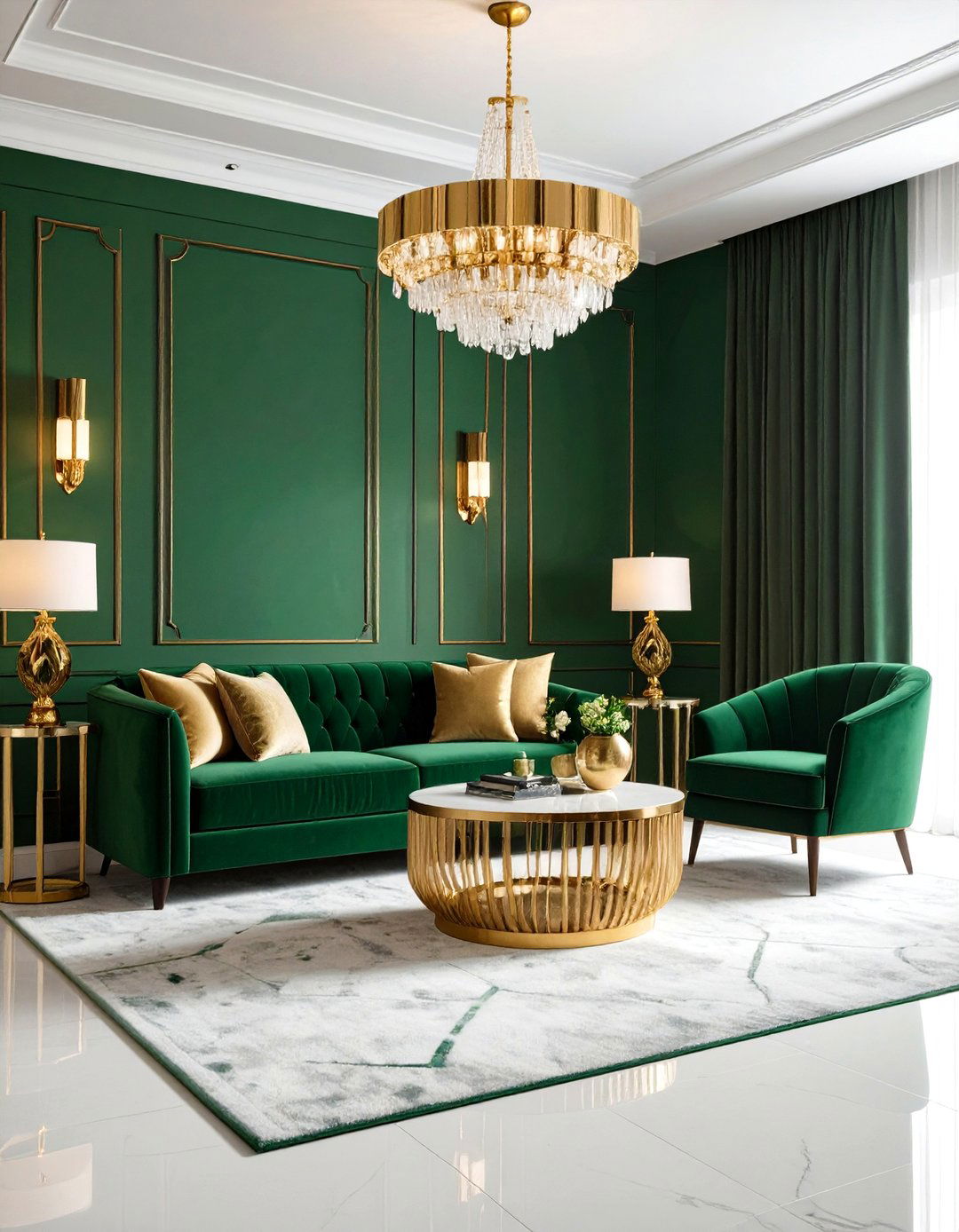 Forest Green Art Deco Glamour - 24 Forest Green Living Room Ideas