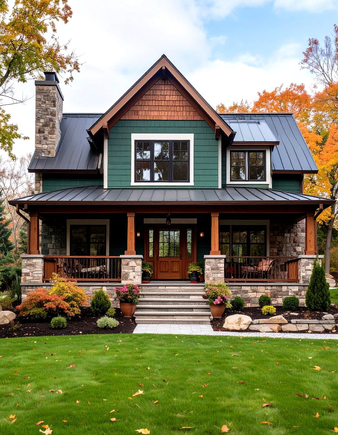 Forest Green Brick Contemporary Farmhouse - 24 Green Brick Exterior Home Ideas