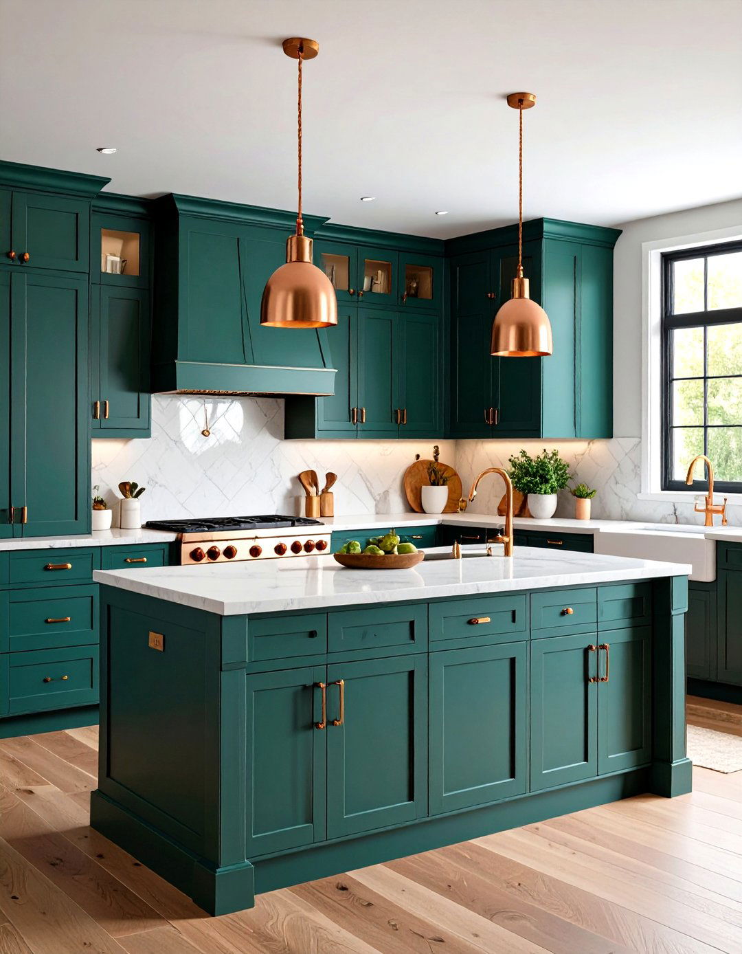 Forest Green Cabinets with Copper Accents - 24 Forest Green Kitchen Ideas