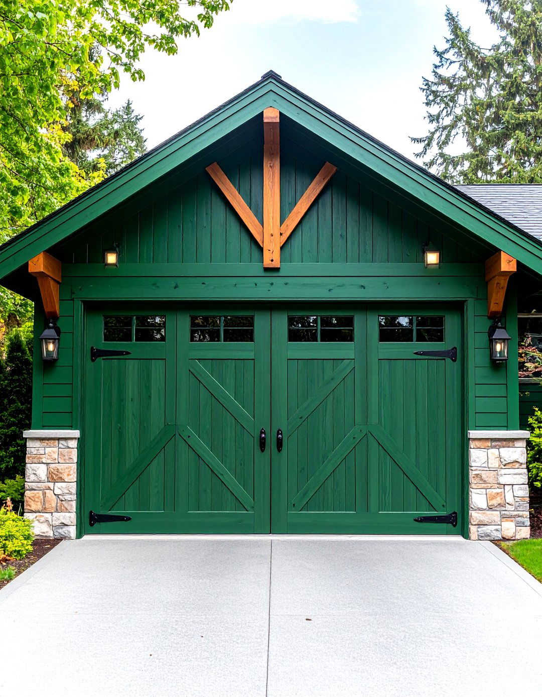 Forest Green Carriage House Style Wooden Garage Door - 24 Green Garage Door Ideas