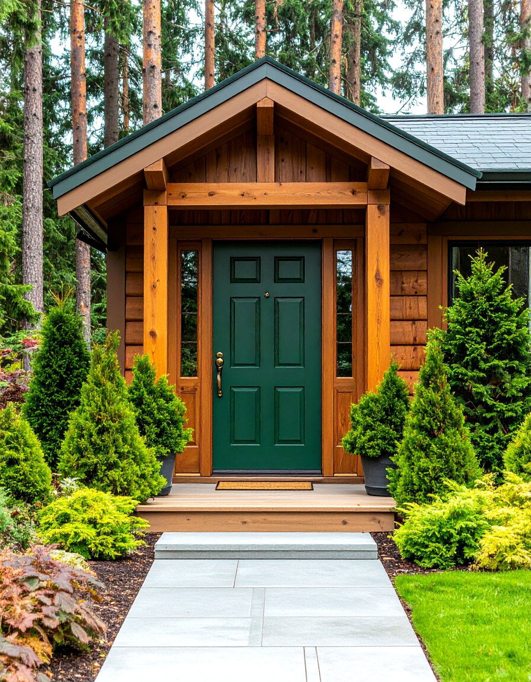 Forest Green Cedar Front Door with Natural Harmony - 24 Cedar Front Door Colors Ideas