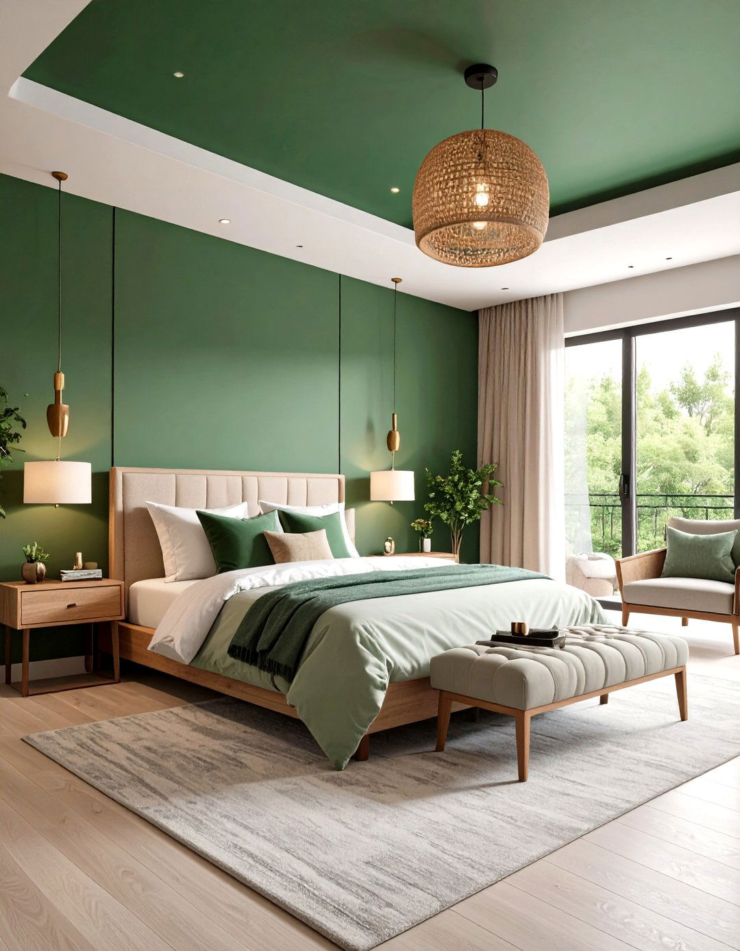 Forest Green Ceiling Treatment Bedroom - 24 Forest Green Bedroom Ideas