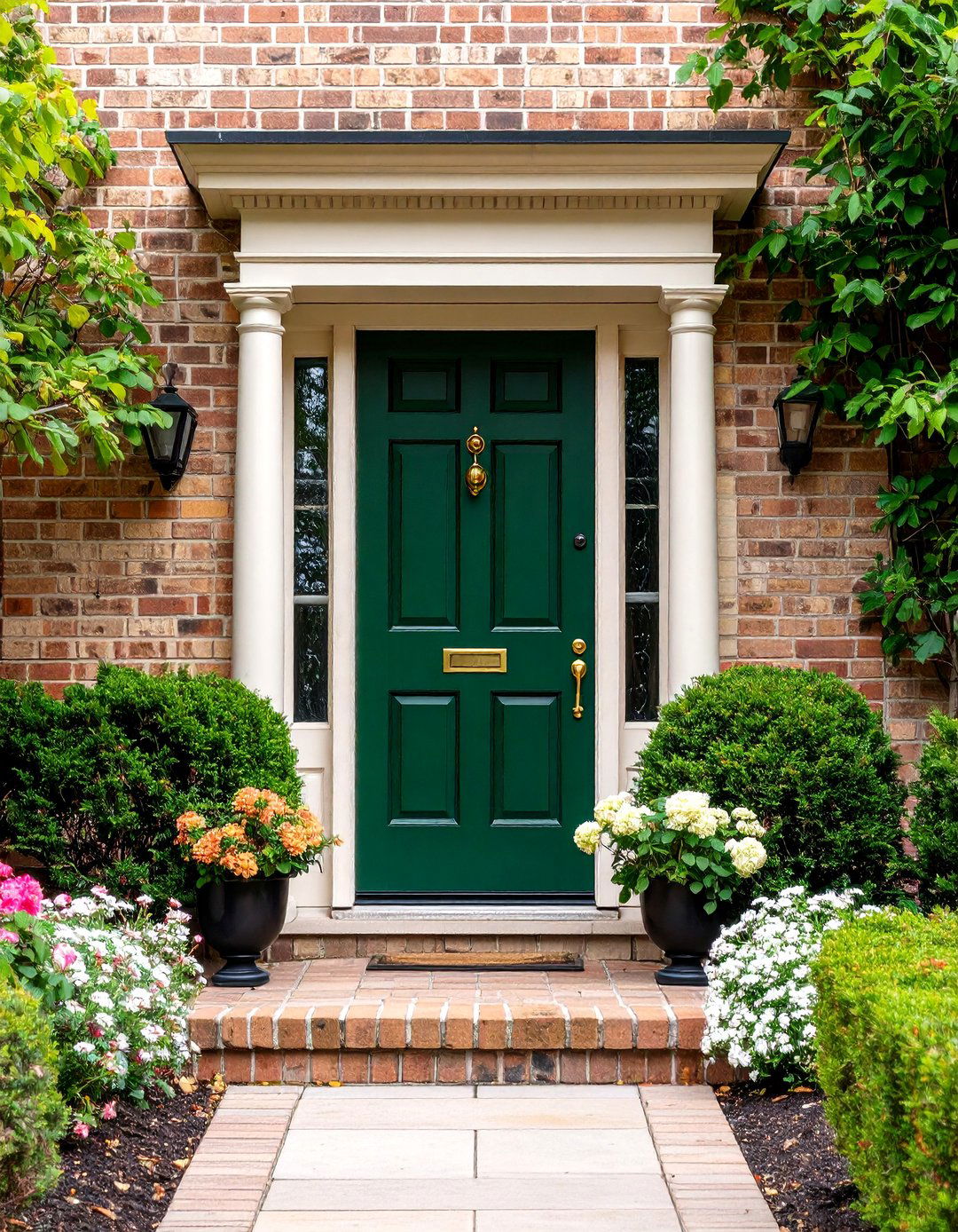 Forest Green Door Blonde Brick Combination - 24 Blonde Brick House Color Schemes