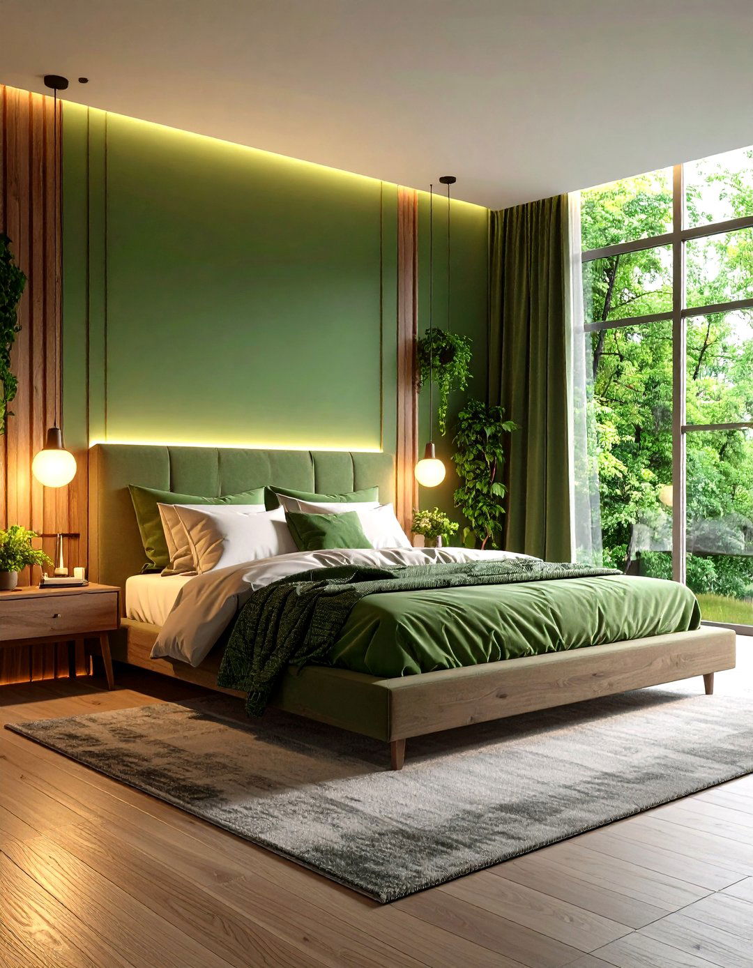 Forest Green Dramatic Lighting Bedroom - 24 Forest Green Bedroom Ideas