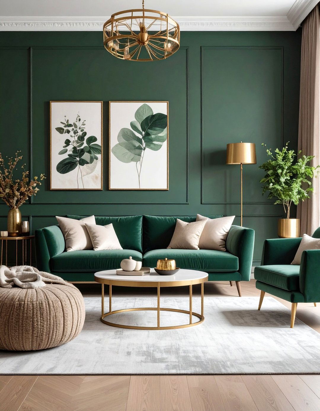 Forest Green Dramatic Living Room - 24 Monochromatic Living Room Ideas
