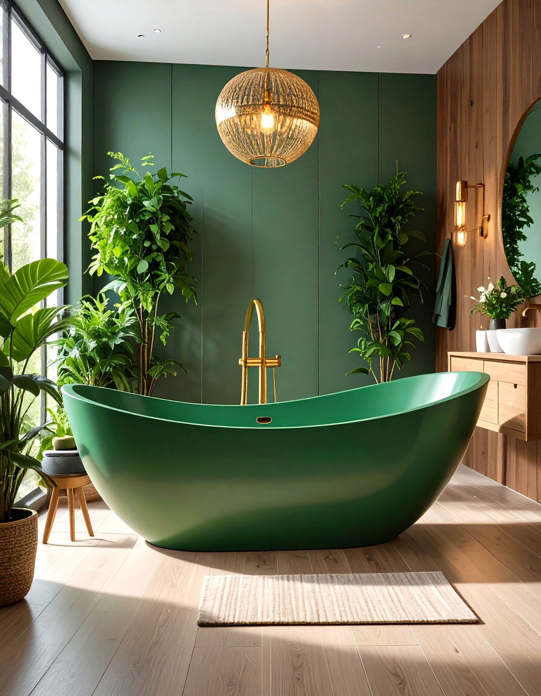Forest Green Freestanding Bathtub - 24 Forest Green Bathroom Ideas