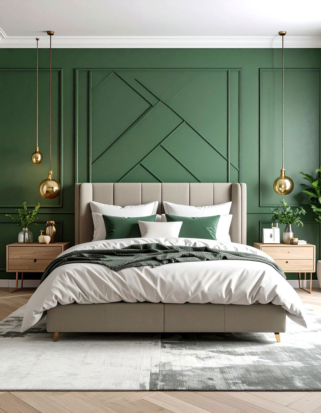 Forest Green Geometric Patterns Bedroom - 24 Forest Green Bedroom Ideas