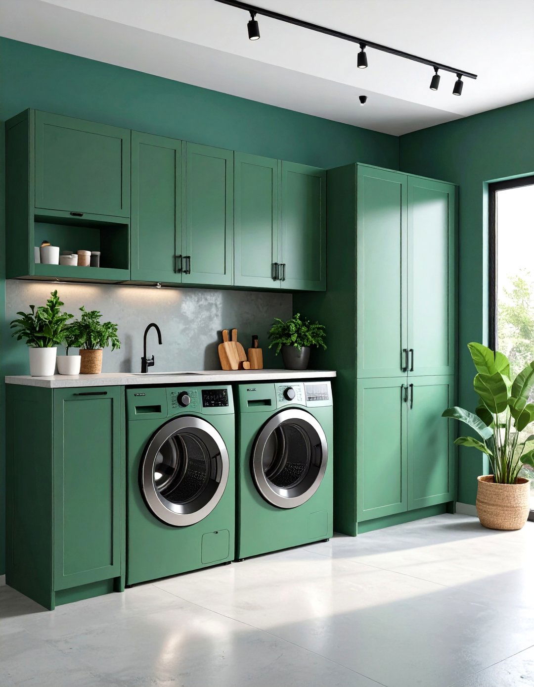 Forest Green Industrial Elements - 24 dark & moody laundry room ideas