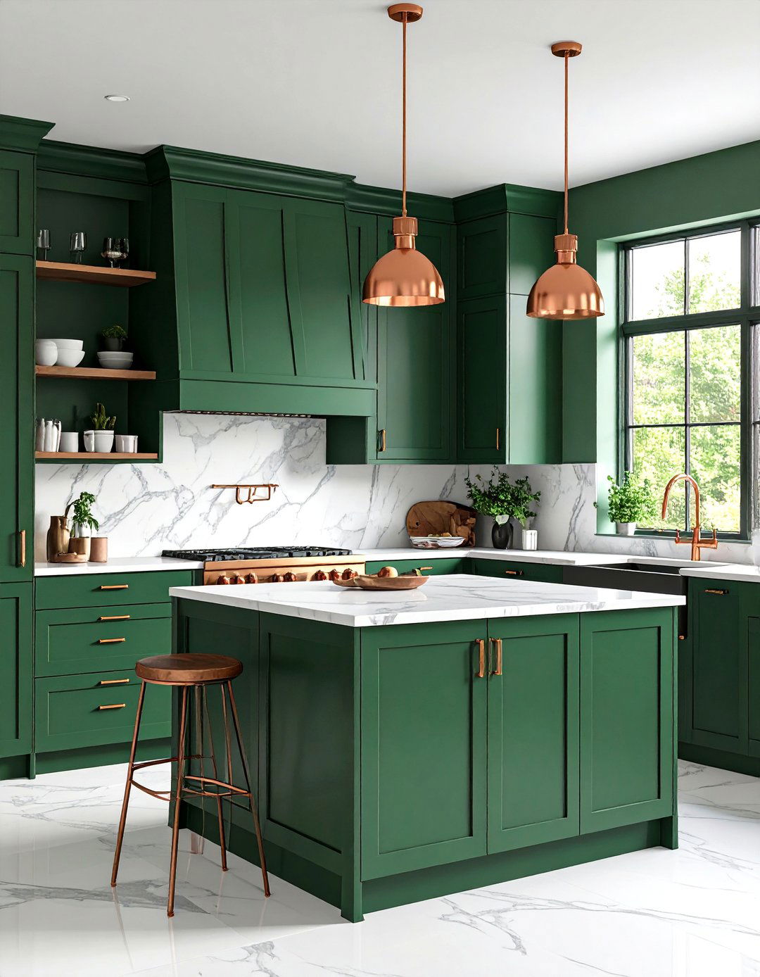 Forest Green Kitchen with Copper Details - 24 Kitchen Color Ideas