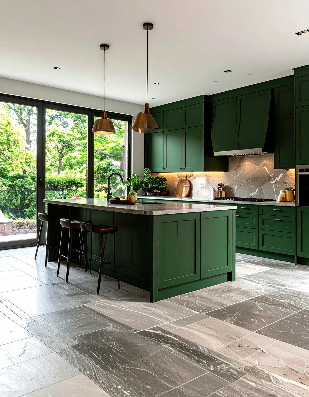 Forest Green Kitchen with Natural Stone Flooring - 24 Forest Green Kitchen Ideas