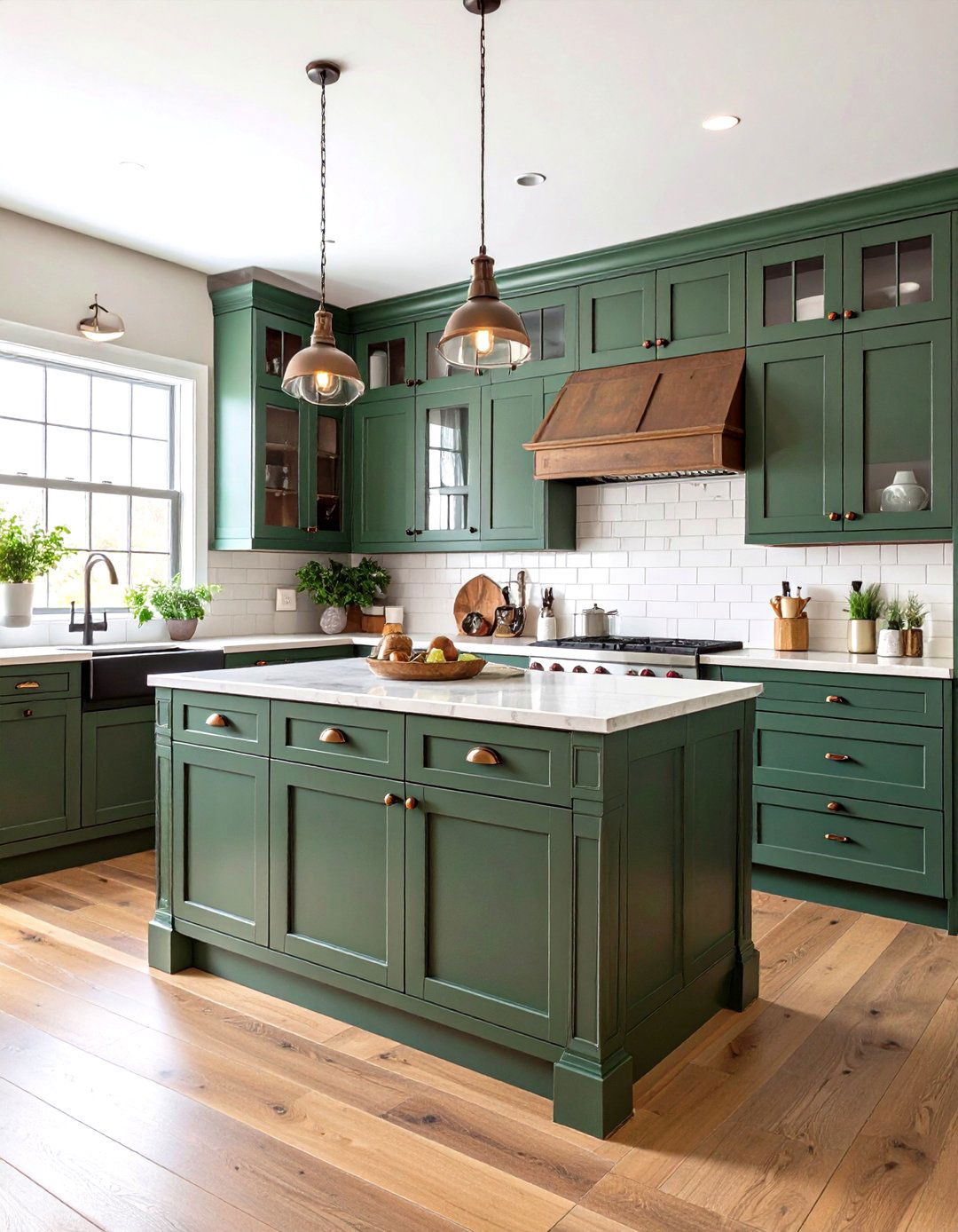 Forest Green Lower Cabinets with Brown Upper Cabinets - 24 Green and Brown Kitchen Ideas