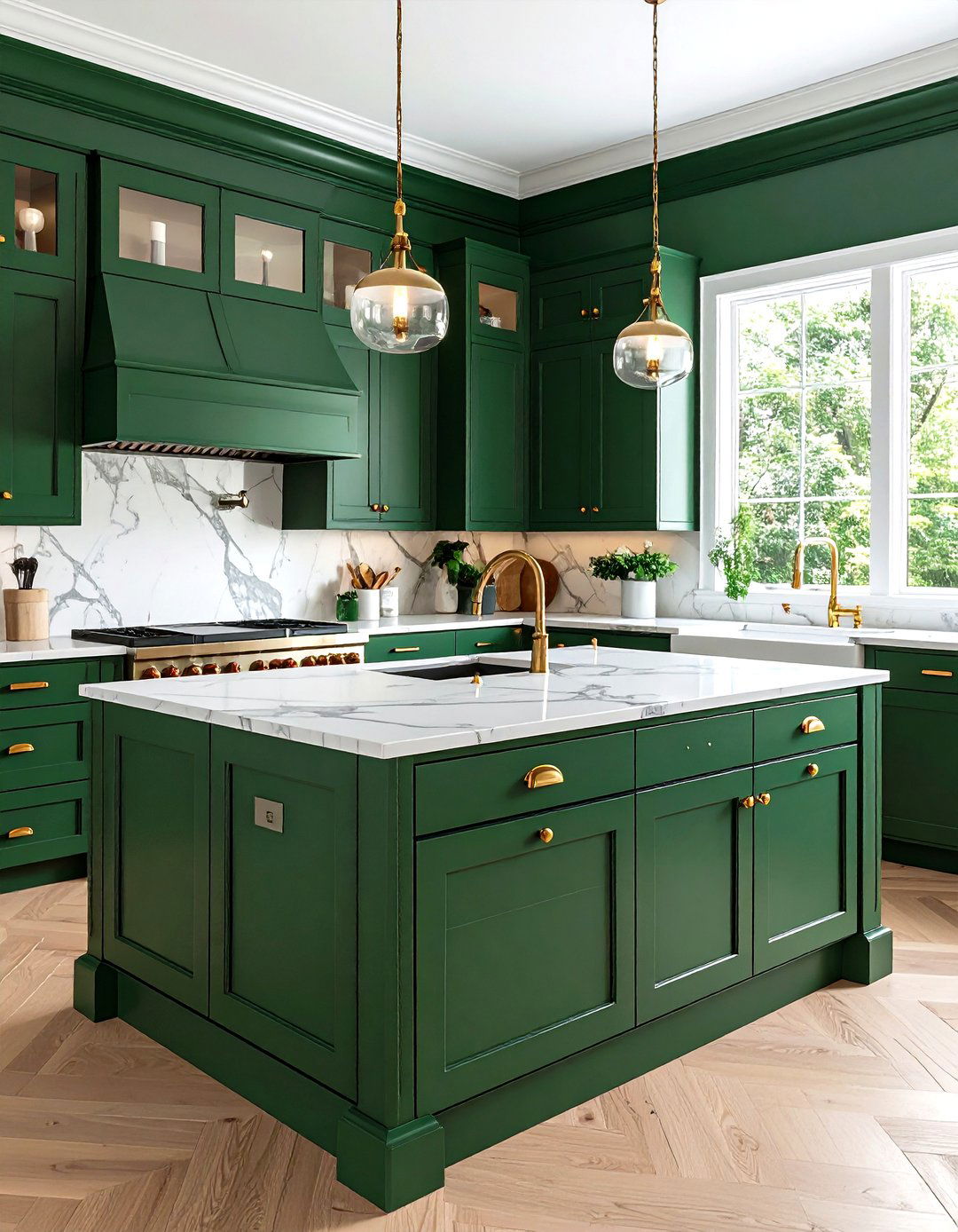 Forest Green Marble Traditional Kitchen - 24 Kitchen With Green Countertops Ideas