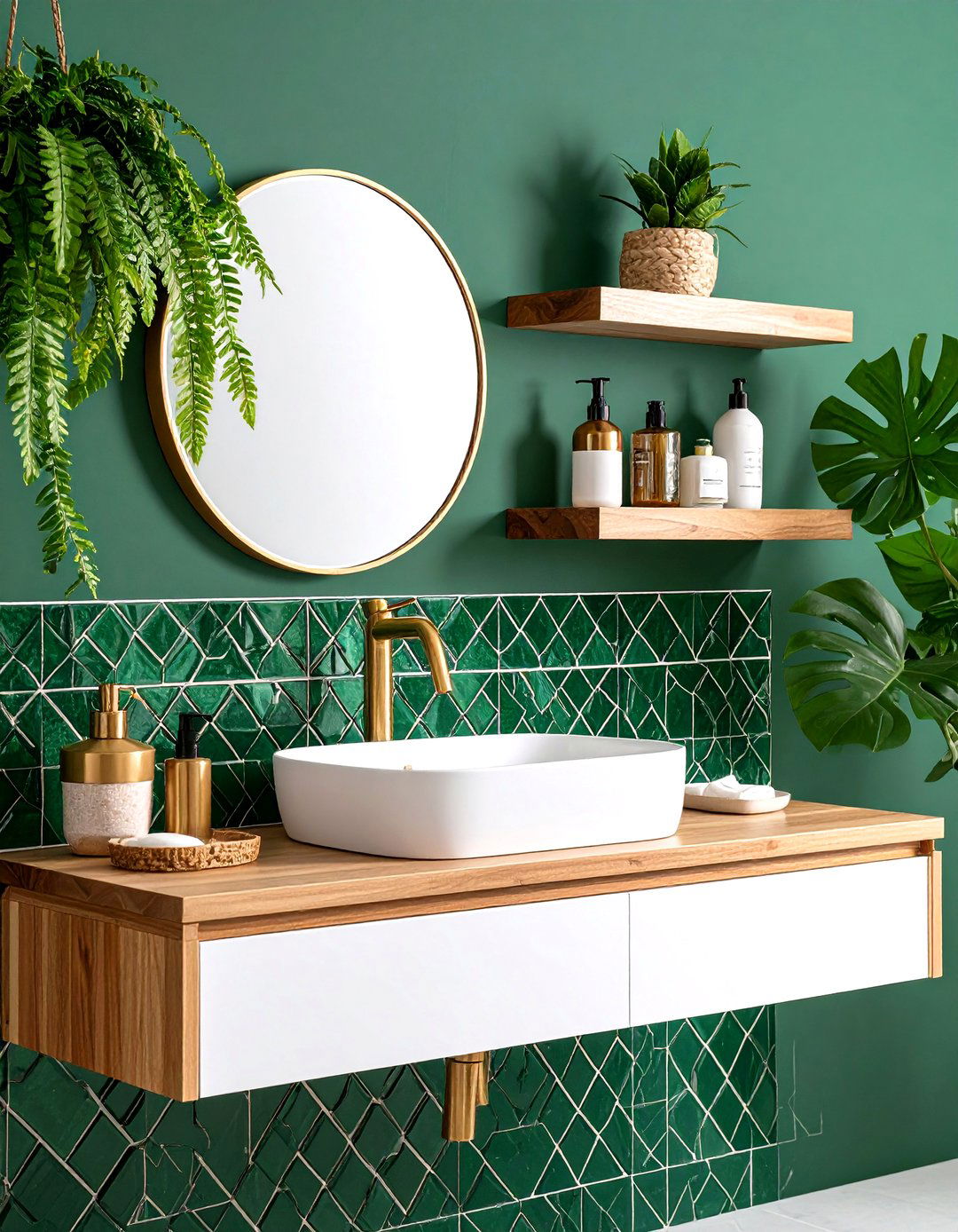 Forest Green Mosaic Tile Backsplash - 24 Forest Green Bathroom Ideas