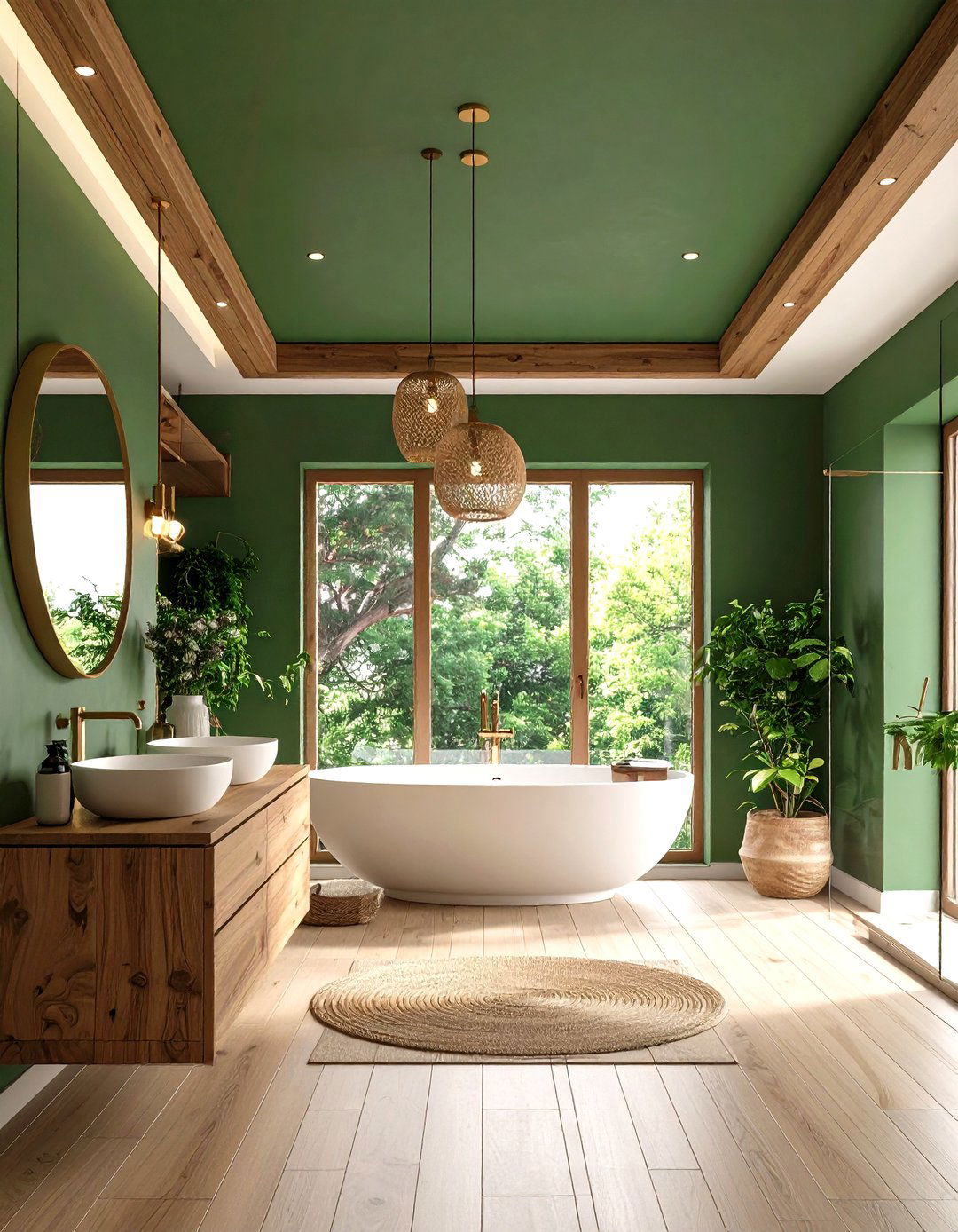 Forest Green Painted Ceiling Design - 24 Forest Green Bathroom Ideas