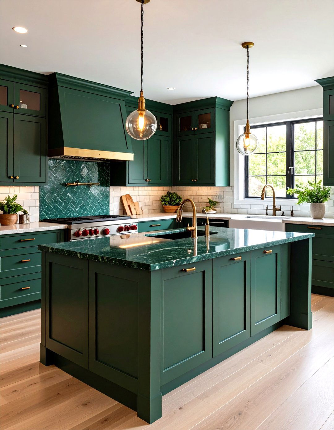 Forest Green Quartzite Transitional Kitchen - 24 Kitchen With Green Countertops Ideas