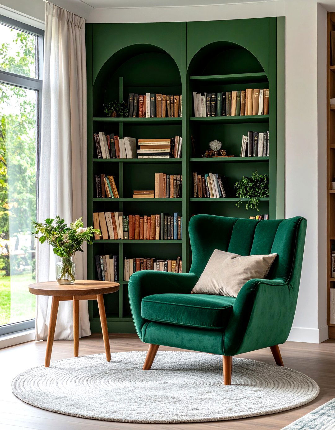 Forest Green Reading Nook Design - 24 Dark Green Living Room Ideas