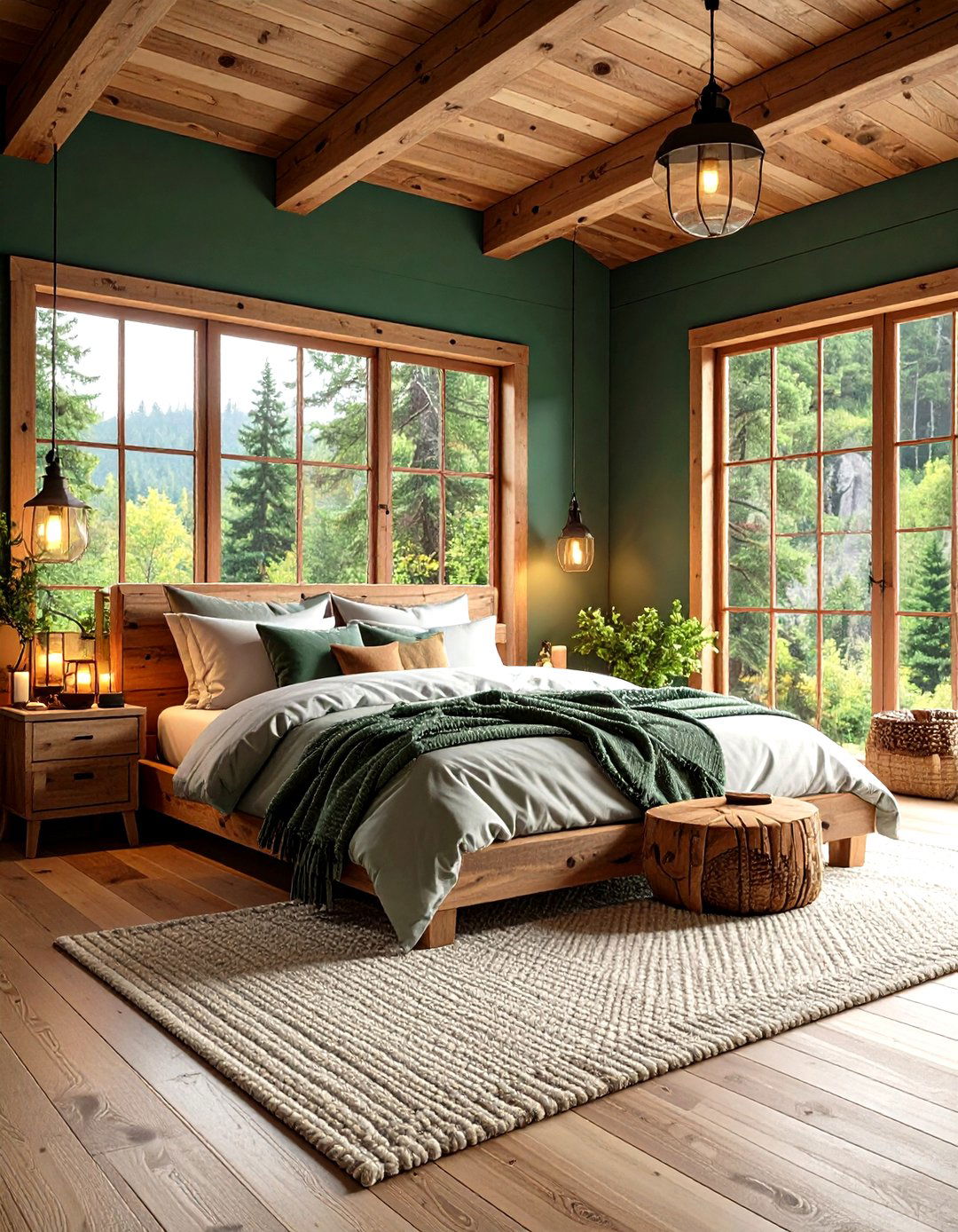 Forest Green Rustic Cabin Style - 24 Green Boho Bedroom Ideas