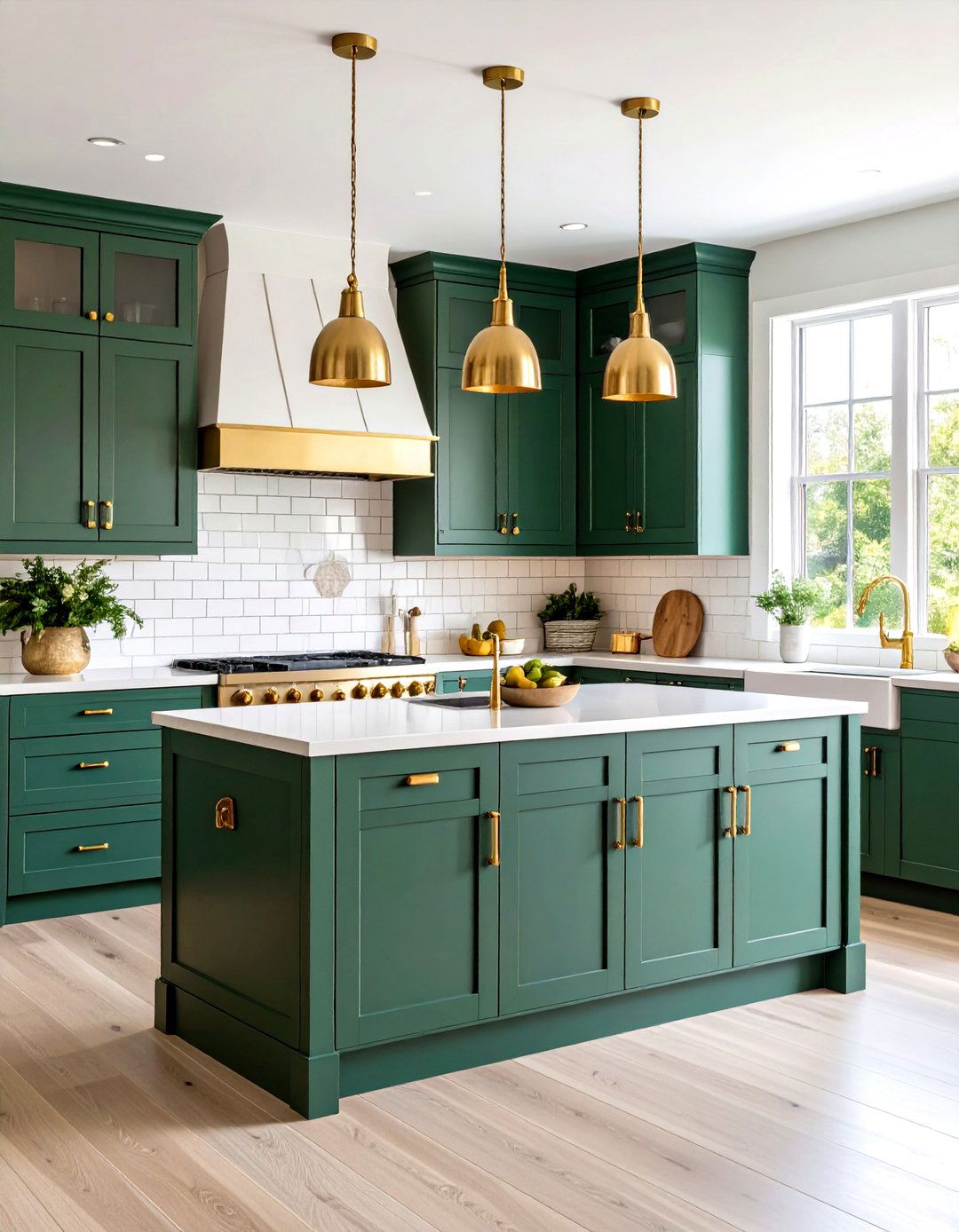 Forest Green Shaker Cabinets with Brass Hardware - 24 Forest Green Kitchen Ideas