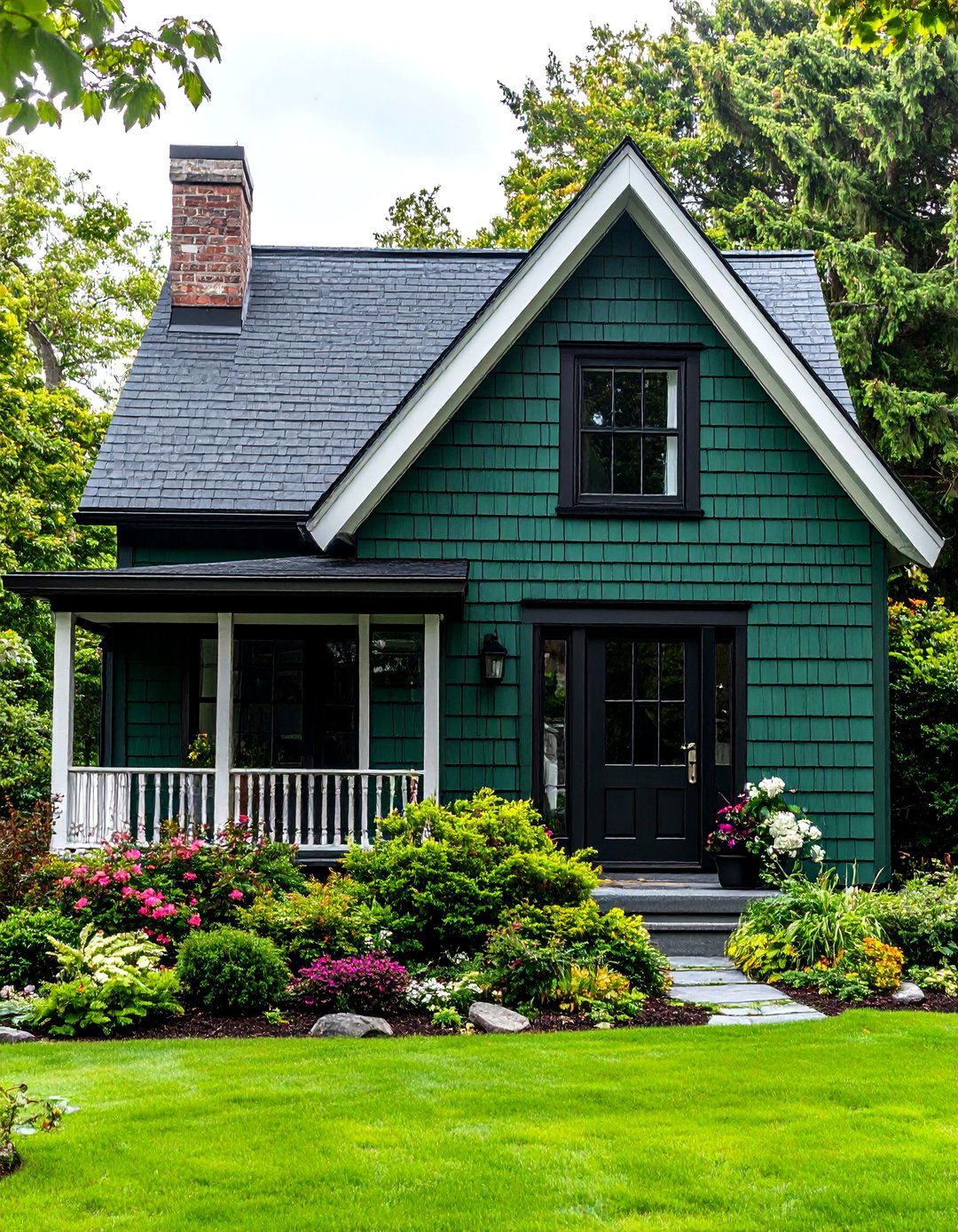 Forest Green Shingle Style with Black Trim - 24 Green House Exterior With Black Trim