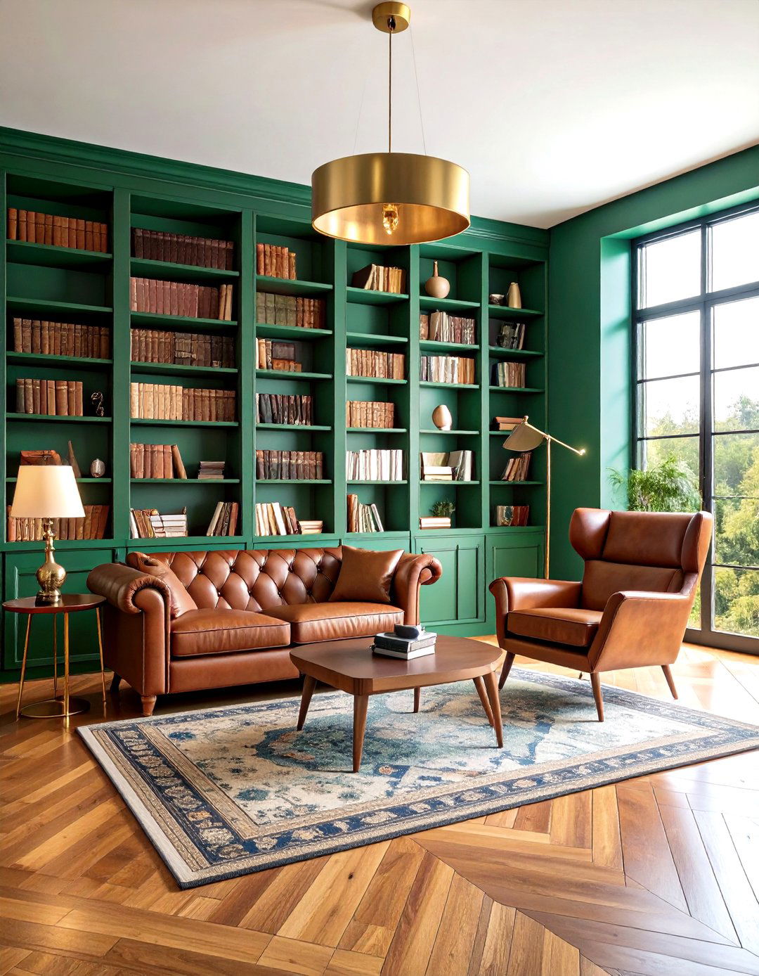 Forest Green Study with Leather Furnishings - 24 Ways to Decorate With Jewel Tones