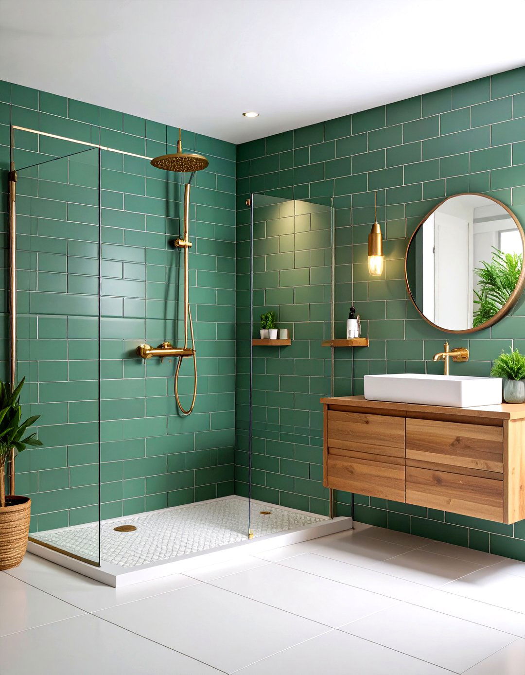 Forest Green Subway Tile Shower Walls - 24 Forest Green Bathroom Ideas